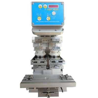 Máquina de tampografía de sobremesa con taza de tinta y dos cabezales